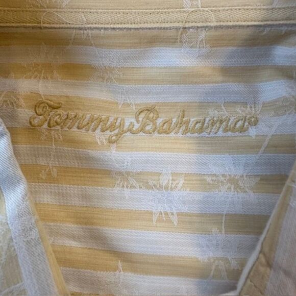 Tommy Bahama XL Yellow and White Striped LS Shirt with Subtle Tropical Pattern‎ - Picture 4 of 5